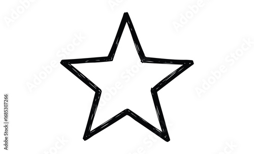Simple black and white sketch of a five-pointed star outline. Vector retro hand drawn illustration
