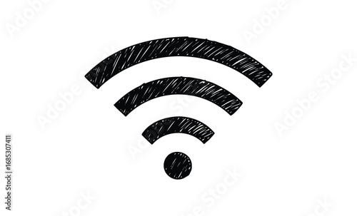 Simple black hand-drawn wi-fi signal icon. Vector retro hand drawn illustration