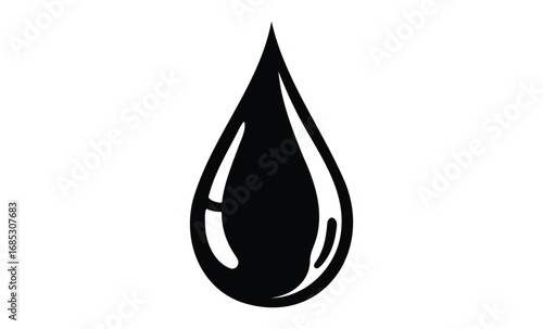 Black and white water droplet icon. Vector retro hand drawn illustration