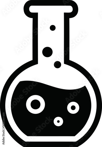 Simple flask with bubbles icon for science and experiments