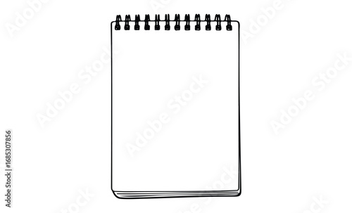 Blank spiral notepad with black wire binding. Vector retro hand drawn illustration