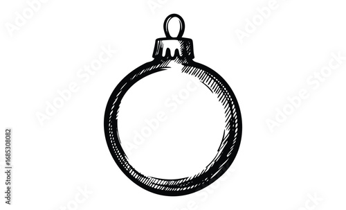 Hand-drawn christmas ornament illustration with detailed shading. Vector retro hand drawn illustration
