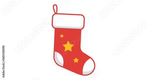 Festive red Christmas stocking with yellow stars and white cuff.