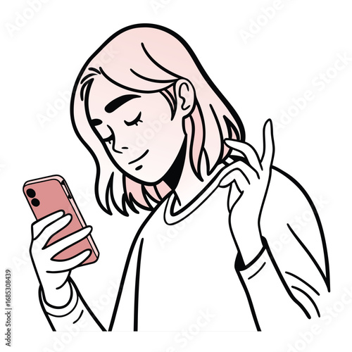 Print Young woman focused on her mobile phone screen
