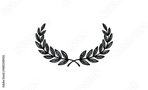 Black laurel wreath symbolizing victory and honor. Vector retro hand drawn illustration