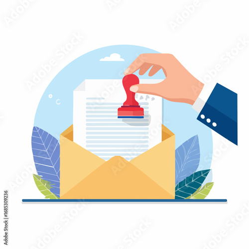 Hand Stamping Document In Envelope