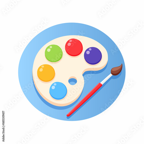Colorful Round Palette With Paint Brush Icon Design