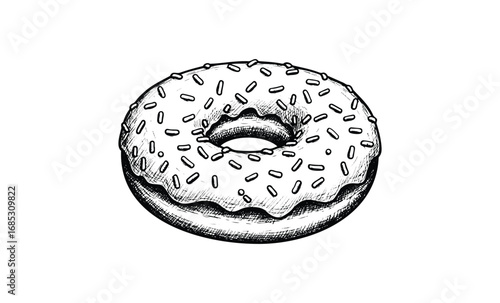Hand-drawn donut with sprinkles. Vector retro hand drawn illustration
