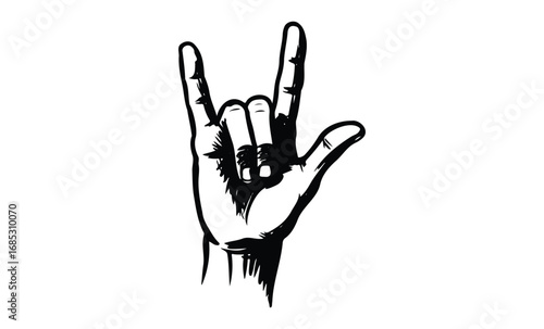 Hand making "i love you" sign in american sign language. Vector retro hand drawn illustration