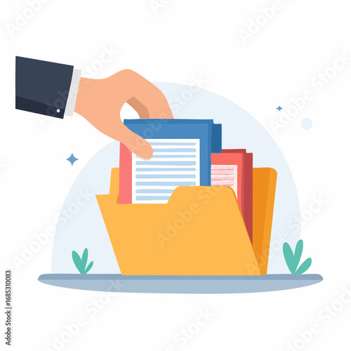 Hand Placing Documents Into Folder