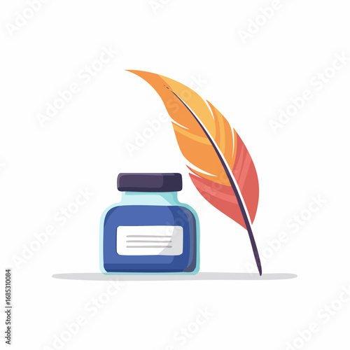 Simple Illustration Of Inkwell And Feather