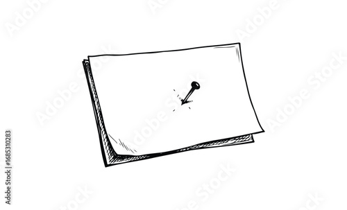 Penetrated paper illustration with striking nail in black and white sketch style. Vector retro hand drawn illustration