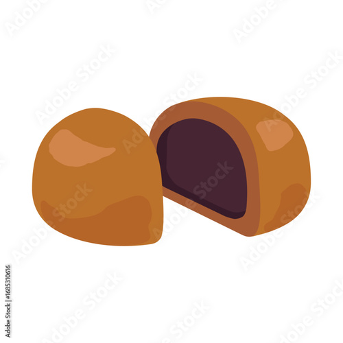 Brown manju Japanese steamed bun with red bean paste filling - flat vector illustration