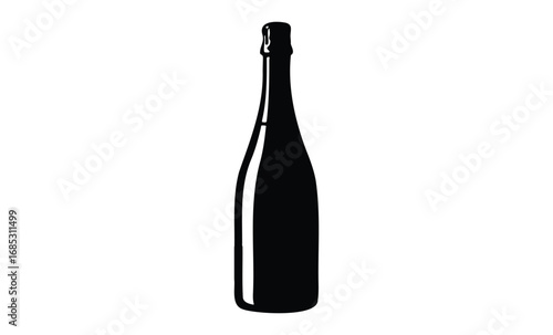Silhouette of tall glass bottle. Vector retro hand drawn illustration