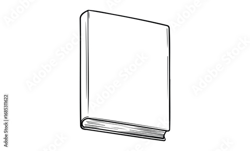 Blank hardcover book outline drawing. Vector retro hand drawn illustration