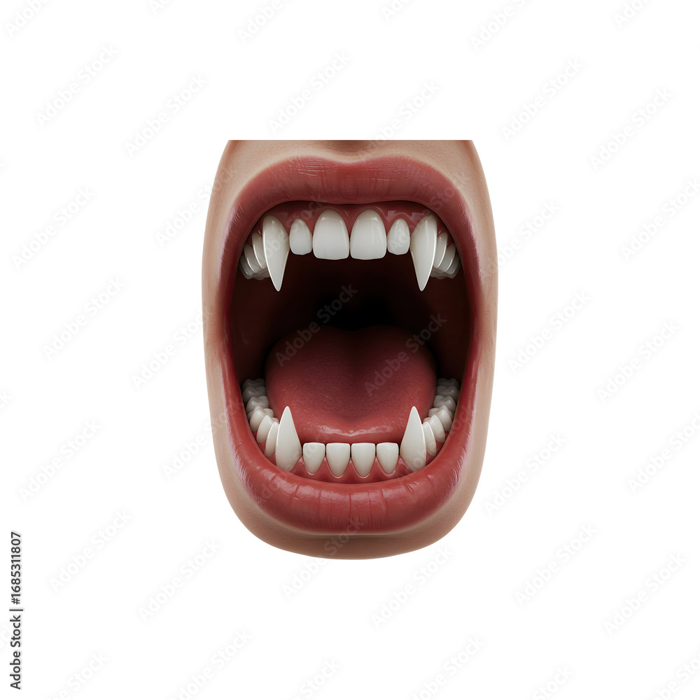 Naklejka premium Open Mouth with Vampire Fangs for Scary Halloween Design and Horror Art Concepts