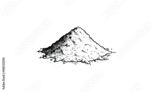 Detailed black and white sketch of a flour or powder pile. Vector retro hand drawn illustration