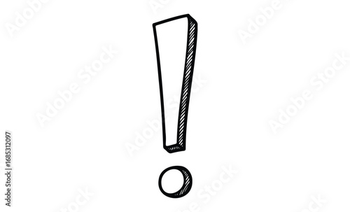 Hand-drawn exclamation mark in black and white illustration. Vector retro hand drawn illustration