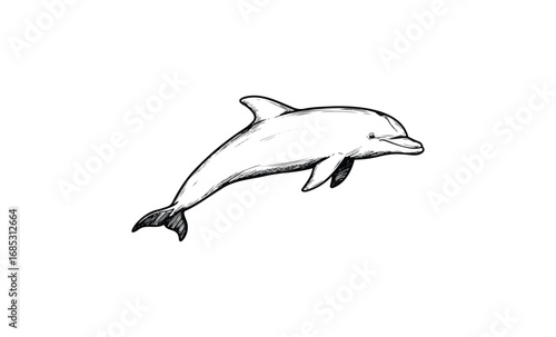 Hand-drawn dolphin sketch in black ink. Vector retro hand drawn illustration