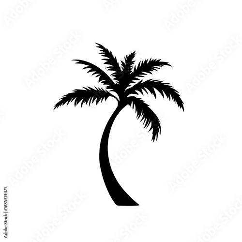 A beautiful tropical island landscape with palm trees silhouetted against a vibrant sunset sky