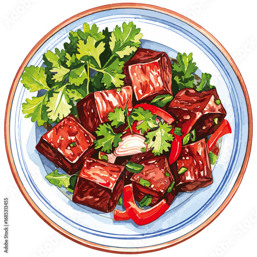 Watercolor Illustration of Bo Luc Lac – Vietnamese Shaking Beef Dish