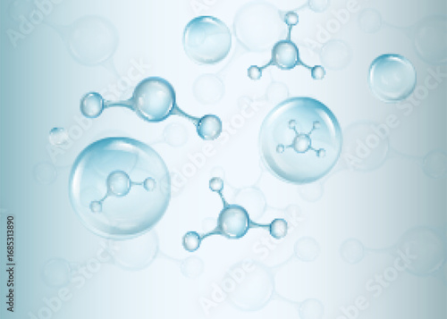 Glass blue molecules model. Concept of pharmaceutical, medical, biochemical, beauty. Vector illustration. Eps 10
