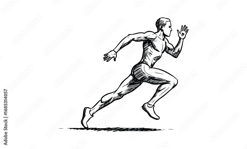 Fototapeta premium Sketch of athletic male runner in full stride. Vector retro hand drawn illustration
