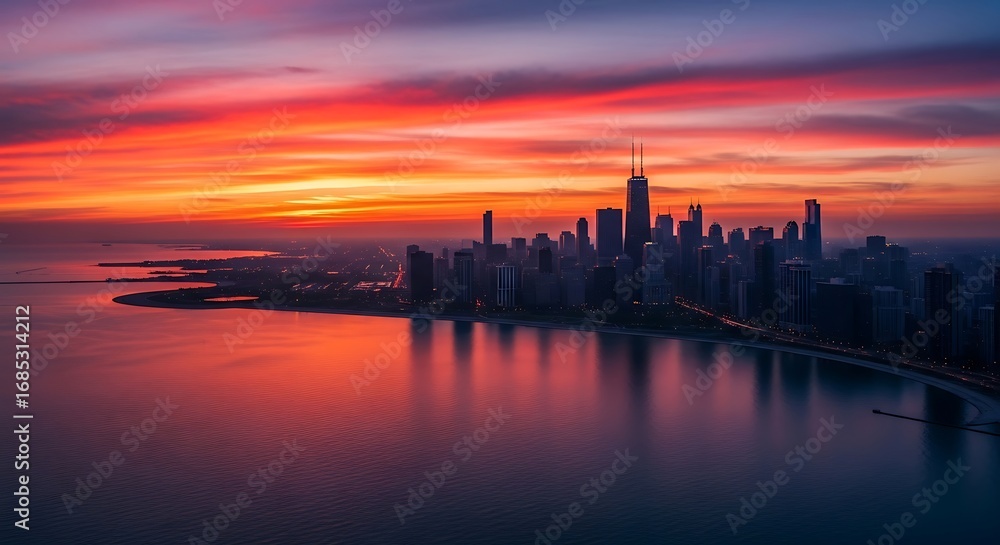 Fototapeta premium City skyline at sunset with dramatic sky