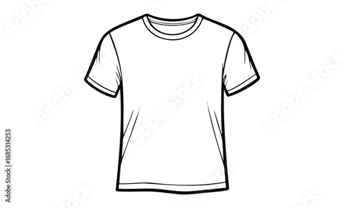 Simple black and white t-shirt design outline front view. Vector retro hand drawn illustration