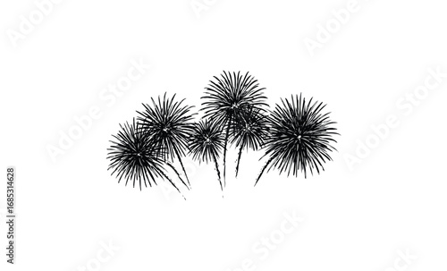 Silhouette of tropical palm tree cluster. Vector retro hand drawn illustration