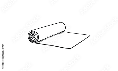 Minimalist illustration of a rolled yoga mat. Vector retro hand drawn illustration