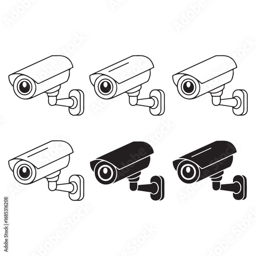 Collection of six security cameras with different styles for surveillance and protection vector