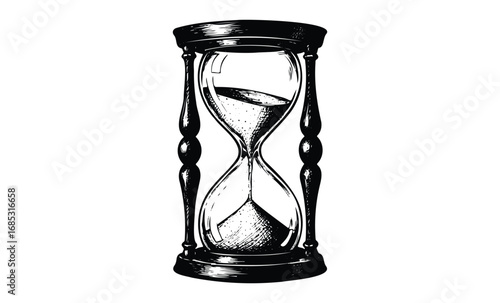 Vintage sand hourglass drawing illustrates the passage of time with classic elegance. Vector retro hand drawn illustration