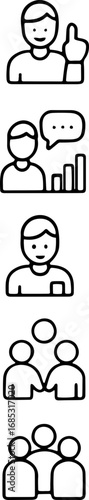 Collection of linear icons: thumbs-up, communication, profile, team, partnership.