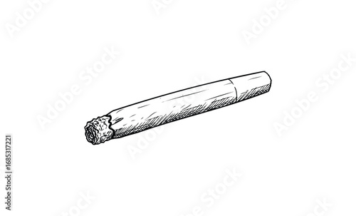 Hand-drawn illustration of a rolled cigarette. Vector retro hand drawn illustration