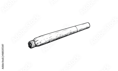 Hand-drawn sketch of a cigarette joint in black and white. Vector retro hand drawn illustration