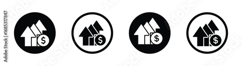 Dollar rate increase vector icon set. Dollar cost increase sign. Inflation vector signs