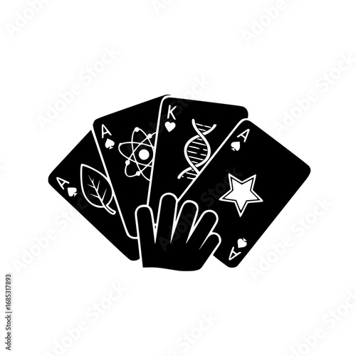 Science Cards Black Silhouette Logo of Playing Cards with Symbols