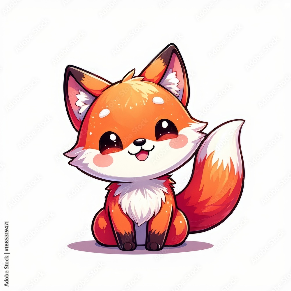 Obraz premium Cute cartoon fluffy fox animal baby character illustration on a white background