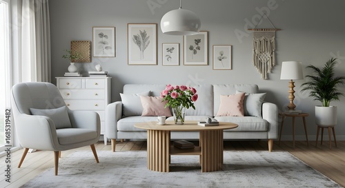 Modern Living Room Interior with Neutral Colors and Stylish Decor
