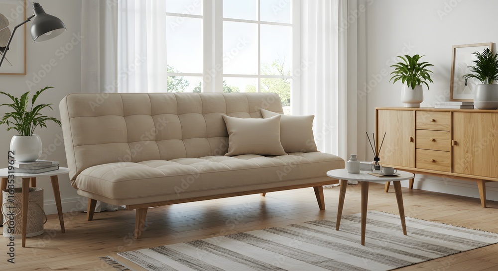 Fototapeta premium Modern Living Room Interior with Neutral Tones