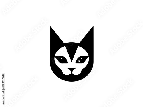 Modern stylized black cat face logo design, sleek and memorable for brands seeking a unique identity.