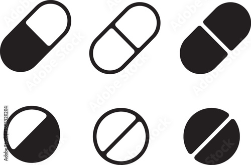 Thin line icon set for pill drug capsule tablet medicine pharmacy pharmaceuticals medication healthcare medical. Pixel perfect icons editable stroke.