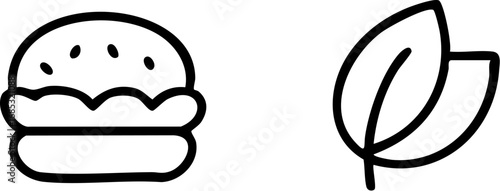 Food Choices Burger and Fresh Leaves.