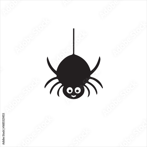 Cute cartoon spider hanging on a thread isolated on white background