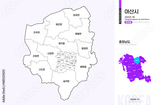 충청남도 아산시 법정동 윤곽선 지도