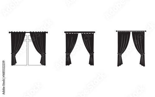 Black and white curtain design showcasing various styles and arrangements for interior decoration and window treatments for home or business