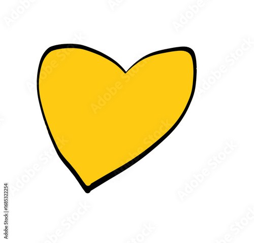 Yellow Heart with Black Outline on White love symbol isolated on a transparent background