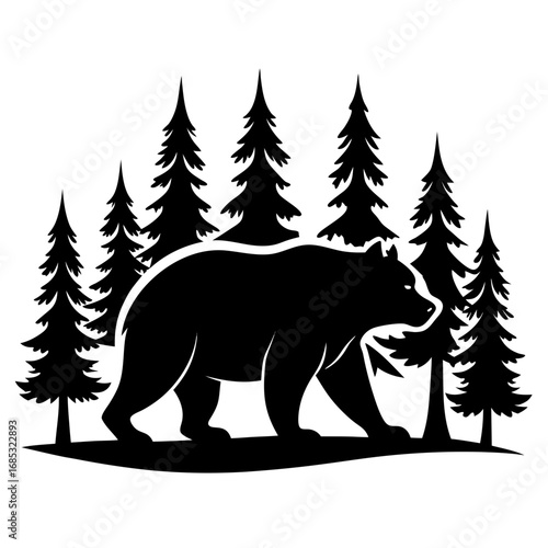 Walking Bear Silhouette in Forest Style
