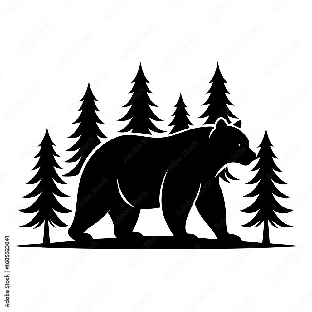 Fototapeta premium Walking Bear Silhouette in Forest Style